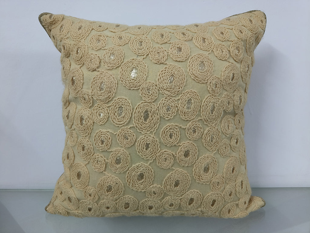 Handmade Aari Embroidered With Sequence Work Pillow Case.