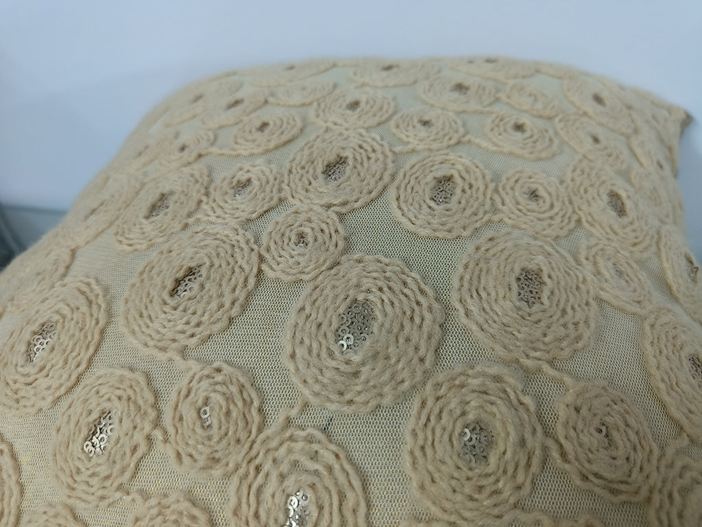 Handmade Aari Embroidered With Sequence Work Pillow Case.