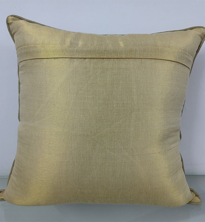 Floral Golden Handmade Aari Embroidery With Sequence Work Cushion Cover.