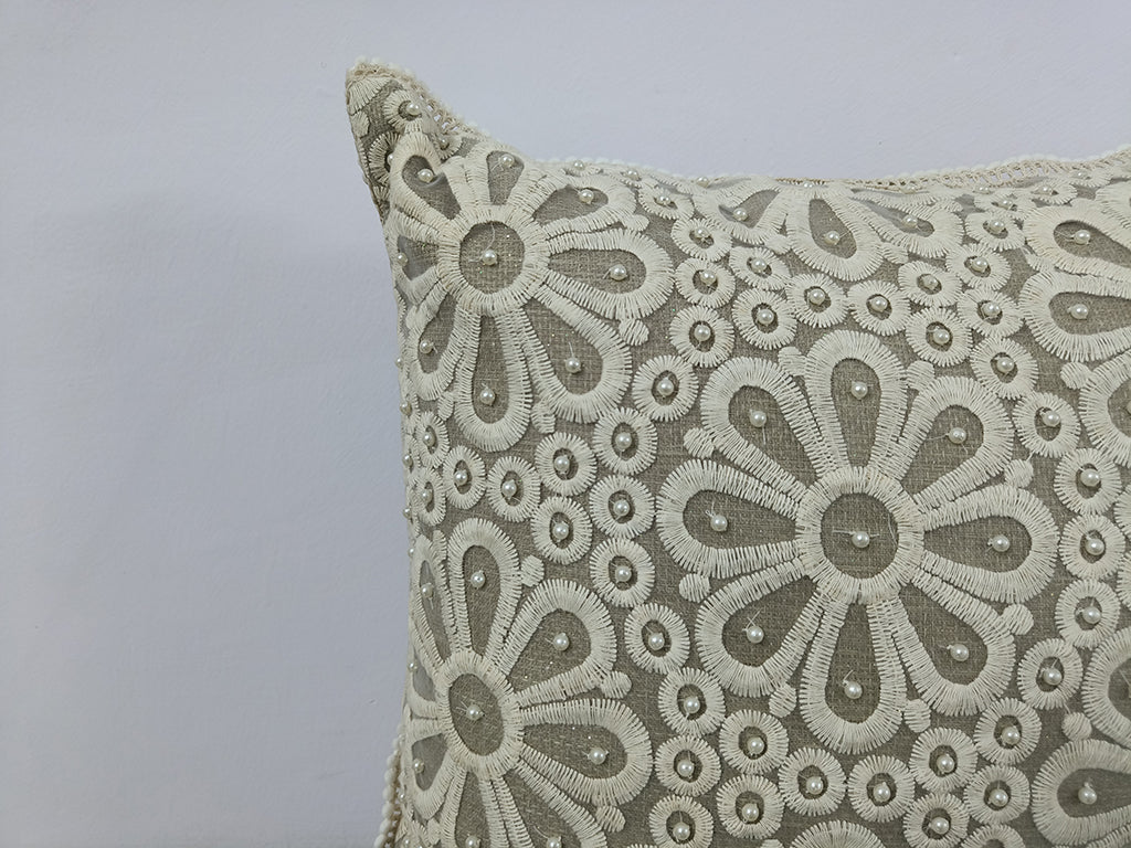 Chicken Embroidery With Pearl Handmade Throw Pillow Case.