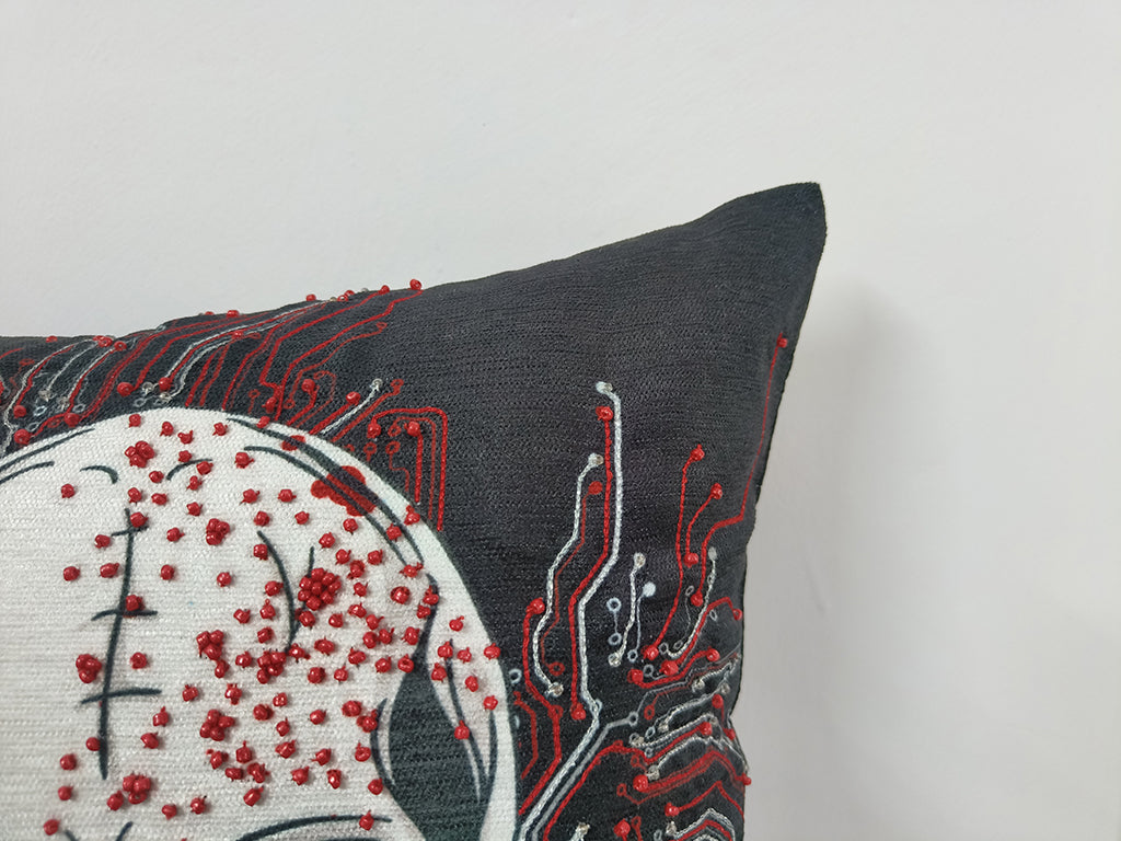 Handmade Skull Printed Throw Pillow Cases With Bead Work.