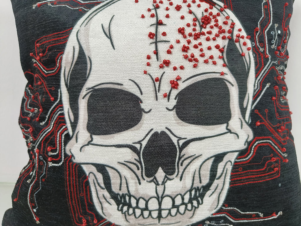 Handmade Skull Printed Throw Pillow Cases With Bead Work.