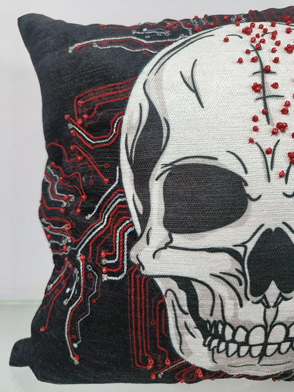 Handmade Skull Printed Throw Pillow Cases With Bead Work.