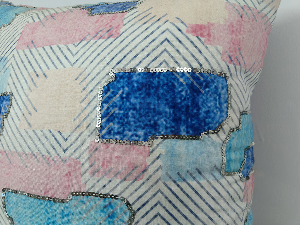 Digital Printed Throw Pillow Case With Sequence Work.