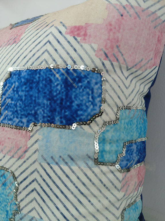 Digital Printed Throw Pillow Case With Sequence Work.