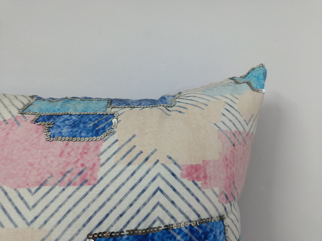 Digital Printed Throw Pillow Case With Sequence Work.