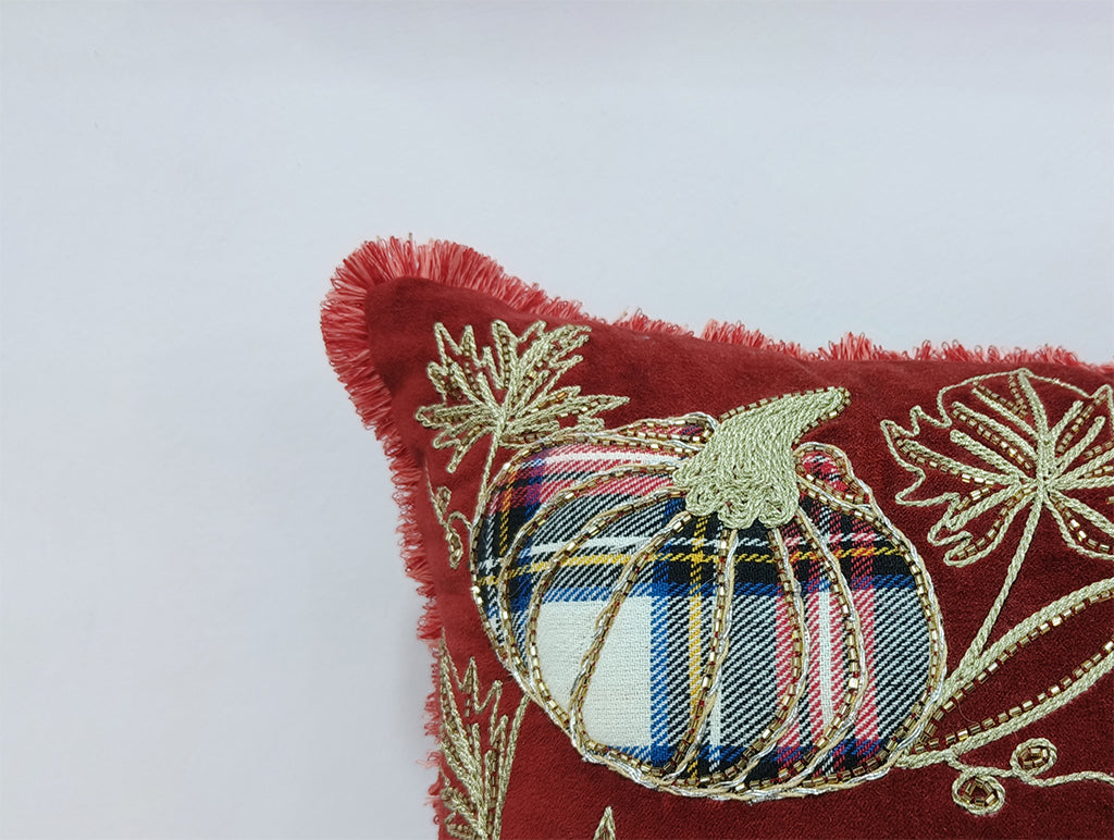 Handmade Chikan Embroidered Cushion Cover.