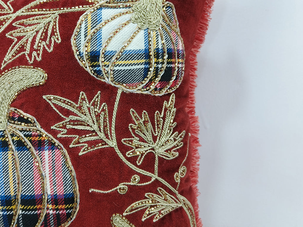 Handmade Chikan Embroidered Cushion Cover.
