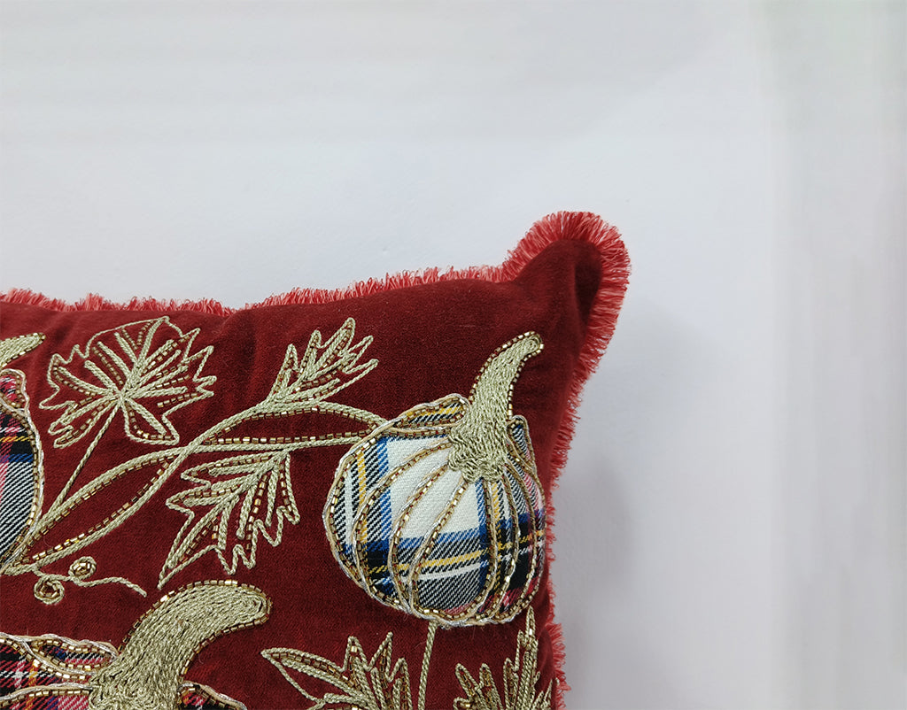 Handmade Chikan Embroidered Cushion Cover.
