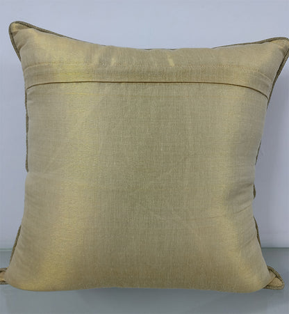 Floral Golden Handmade Aari Embroidery With Sequence Work Cushion Cover.