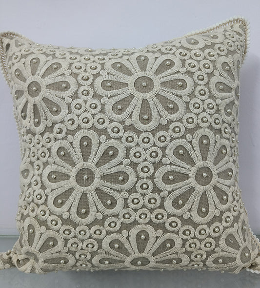 Hand Embroidered Floral Designed Cushion Cover