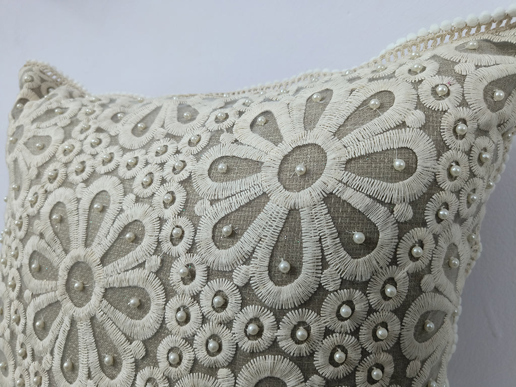 Hand Embroidered Floral Designed Cushion Cover