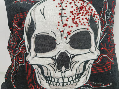 Handmade Skull Printed Throw Pillow Cases With Bead Work.