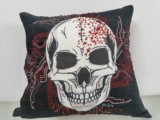 Handmade Skull Printed Throw Pillow Cases With Bead Work.