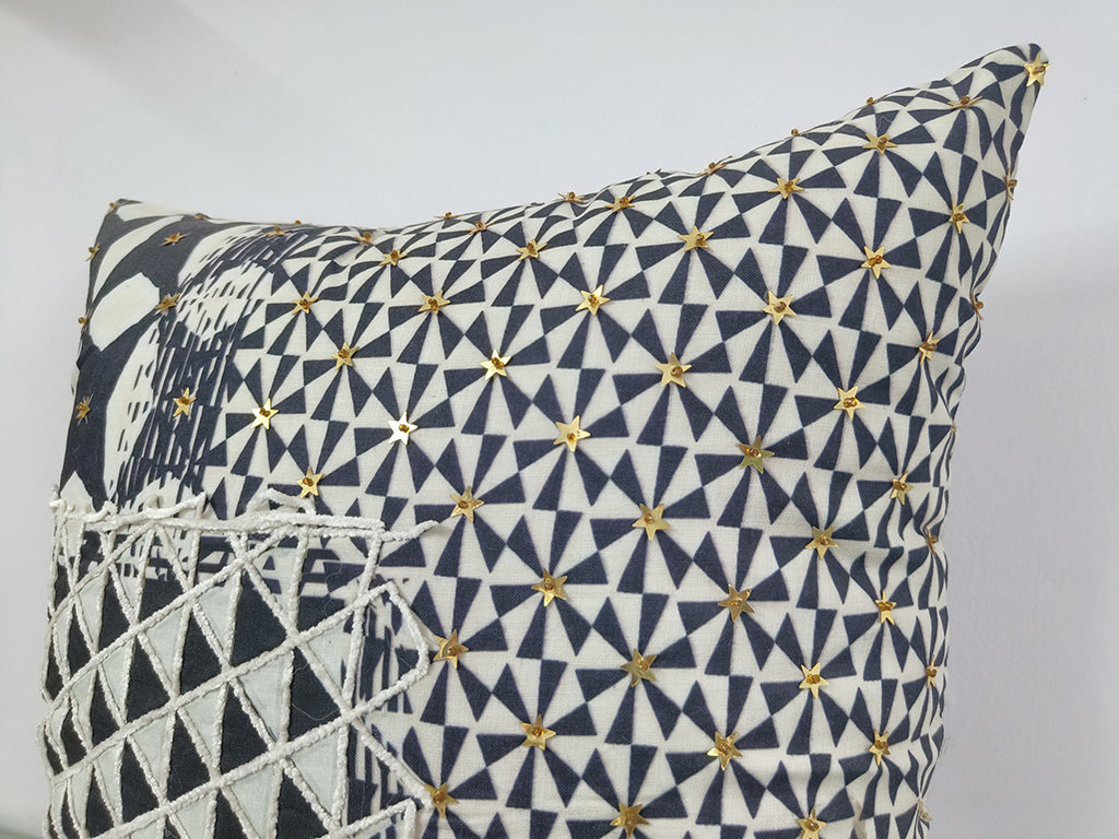 Digital Printed With Sequence Work Throw Pillow Case.