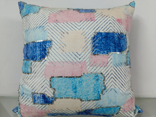 Digital Printed Throw Pillow Case With Sequence Work.