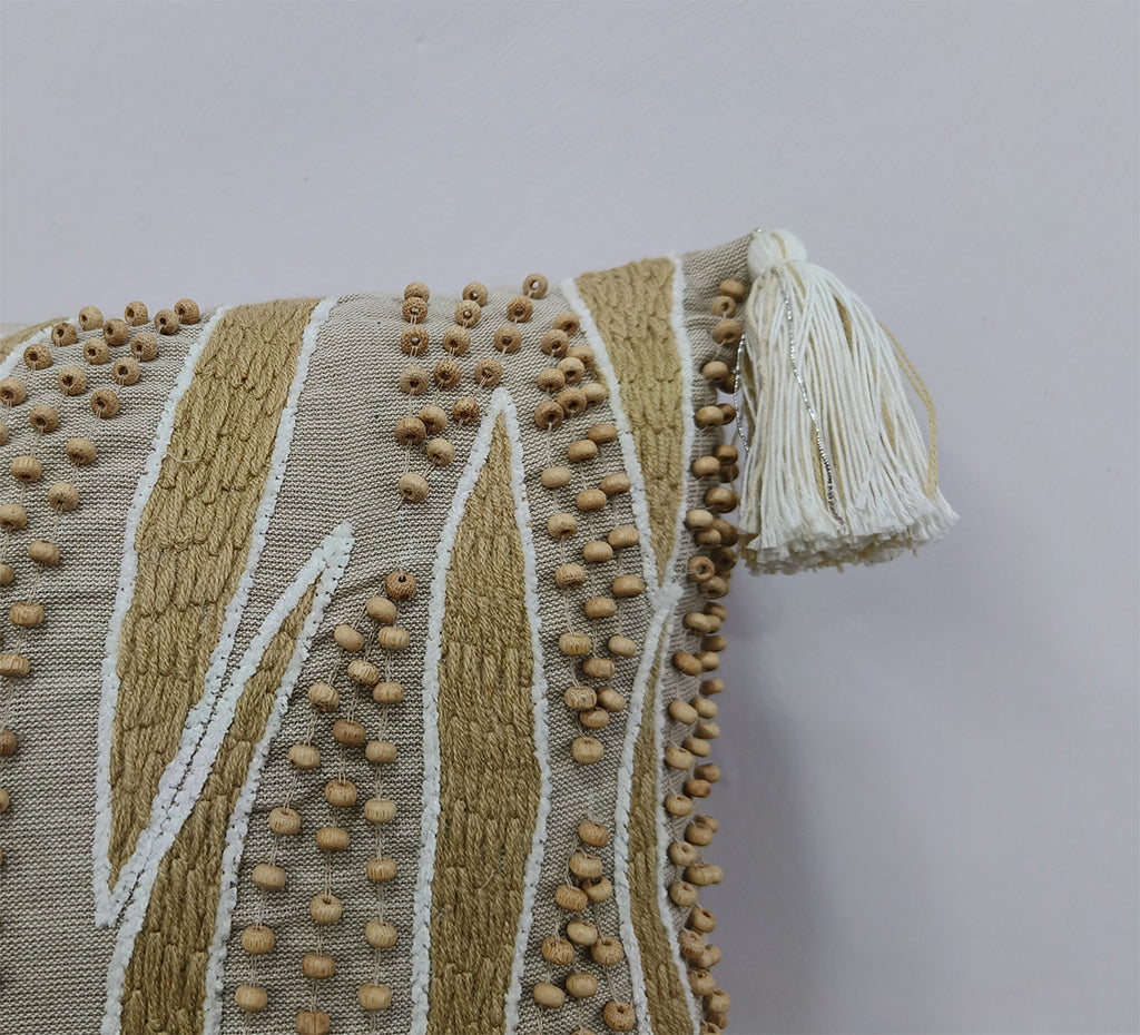 Handmade Chikan Embroidered Cushion Cover.