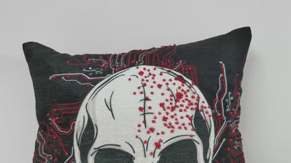 Handmade Skull Printed Throw Pillow Cases With Bead Work.